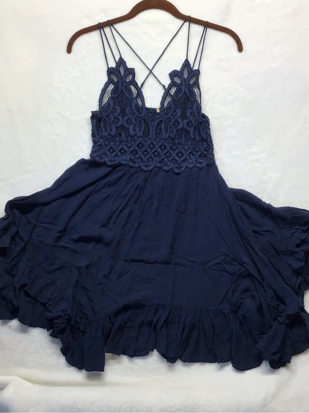 Free People Navy Blue Lace Bodice Mini Dress